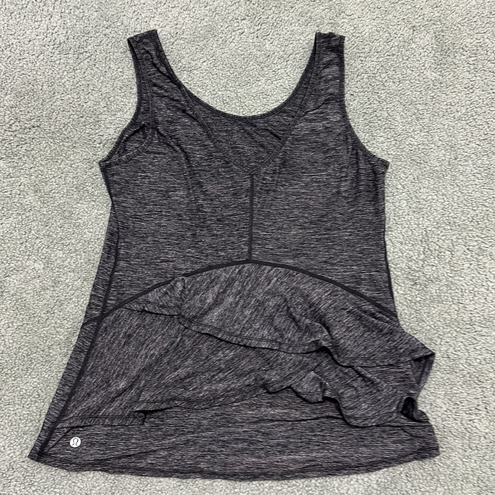 Lululemon Heathered Grey Ruffle Back Tank Top - Picture 2 of 5